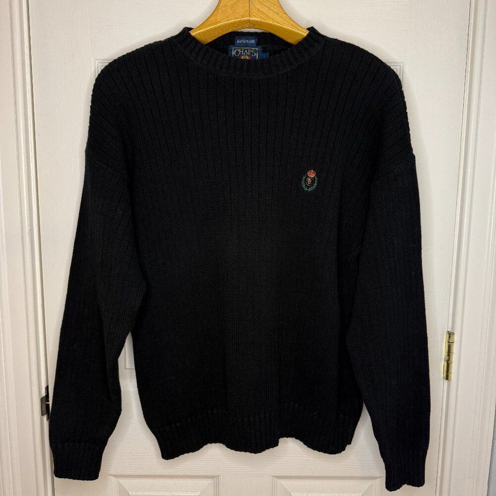 Vintage Chaps Ralph Lauren Handframed Navy Rib Knit Crewneck Sweater Size Medium